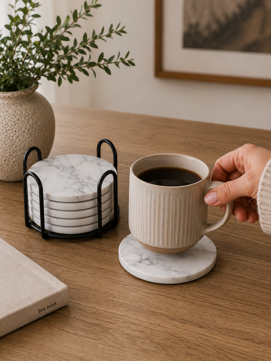 Premium Marble-Inspired Coaster Set (6 Coasters + Stand)